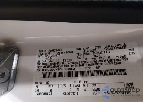 2015 Ford Escape Titanium from USA, damaged, VIN 1FMCU0JX9FUB90052